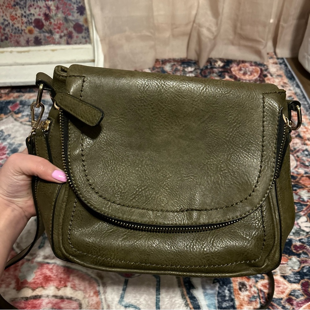 Olive Green Leather Crossbody Bag